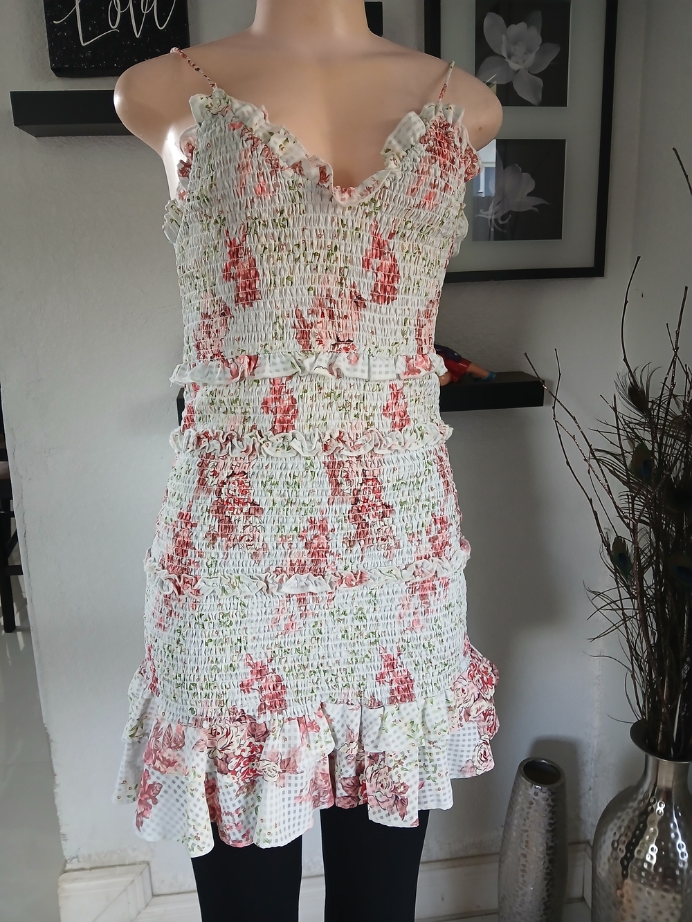 Zara White Mini Dress with Coral Floral Print